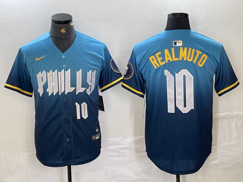 Men%27s Philadelphia Phillies #10 JT Realmuto Number Blue 2024 City Connect Limited Stitched Jersey->philadelphia phillies->MLB Jersey